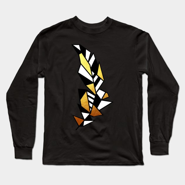 Gold Geometric Feather Long Sleeve T-Shirt by ArtworkByJCB